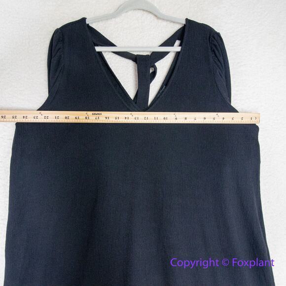 New! Eloquii cotton‎ blend black texture v neck flounce hem dress, 14/16 - Picture 8 of 14